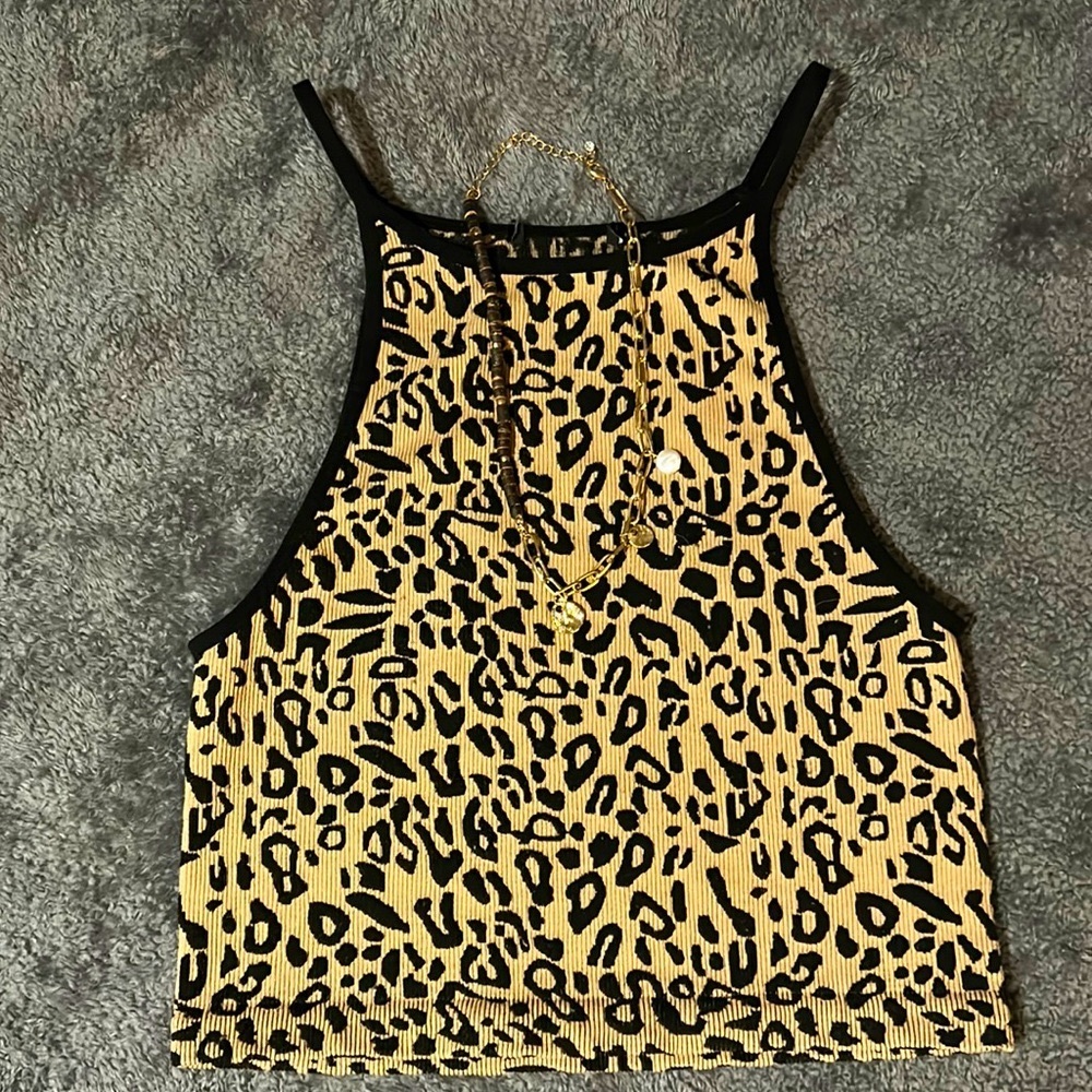 Cropped and ribbed high neck spaghetti strap top tank